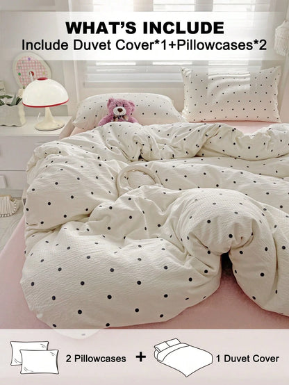 3pcs Polka Dot Bedding Set, Super Soft & Breathable, Premium Microfiber & Wrinkle-Resistant Fabric, All-Season Use. Machine Washable, Fade-Resistant, Anti-Pilling, Shrink-Proof And Wrinkle-Free. Simpl