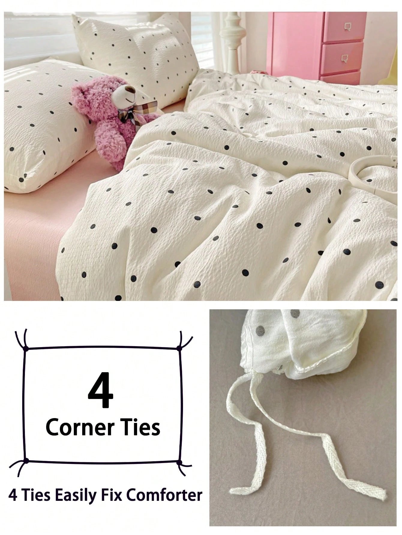 3pcs Polka Dot Bedding Set, Super Soft & Breathable, Premium Microfiber & Wrinkle-Resistant Fabric, All-Season Use. Machine Washable, Fade-Resistant, Anti-Pilling, Shrink-Proof And Wrinkle-Free. Simpl