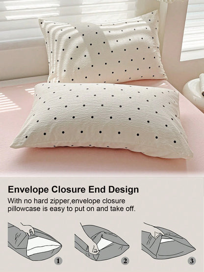 3pcs Polka Dot Bedding Set, Super Soft & Breathable, Premium Microfiber & Wrinkle-Resistant Fabric, All-Season Use. Machine Washable, Fade-Resistant, Anti-Pilling, Shrink-Proof And Wrinkle-Free. Simpl