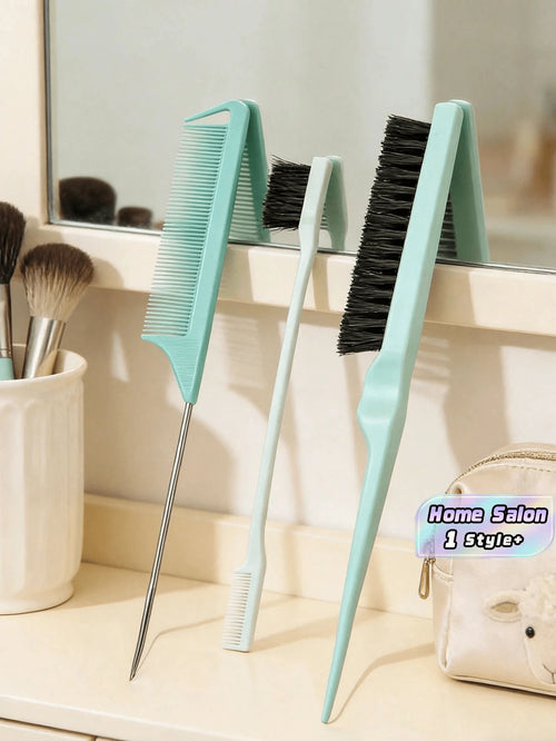 3PCS Professional Hair Styling Brush Set Includes Volumizing Brush Tail Comb Edge Brush Soft Bristles For Hairline Nape Detangling Smoothing Home Salon Beauty Parlor Back To School Travel Portable Men
