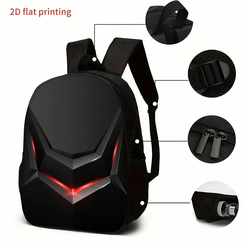 3pcs Red Light Mecha Backpack Set, Large Capacity Bookbag With Crossbody Bag & Pencil Case, Cool Robot Style School Travel Bag