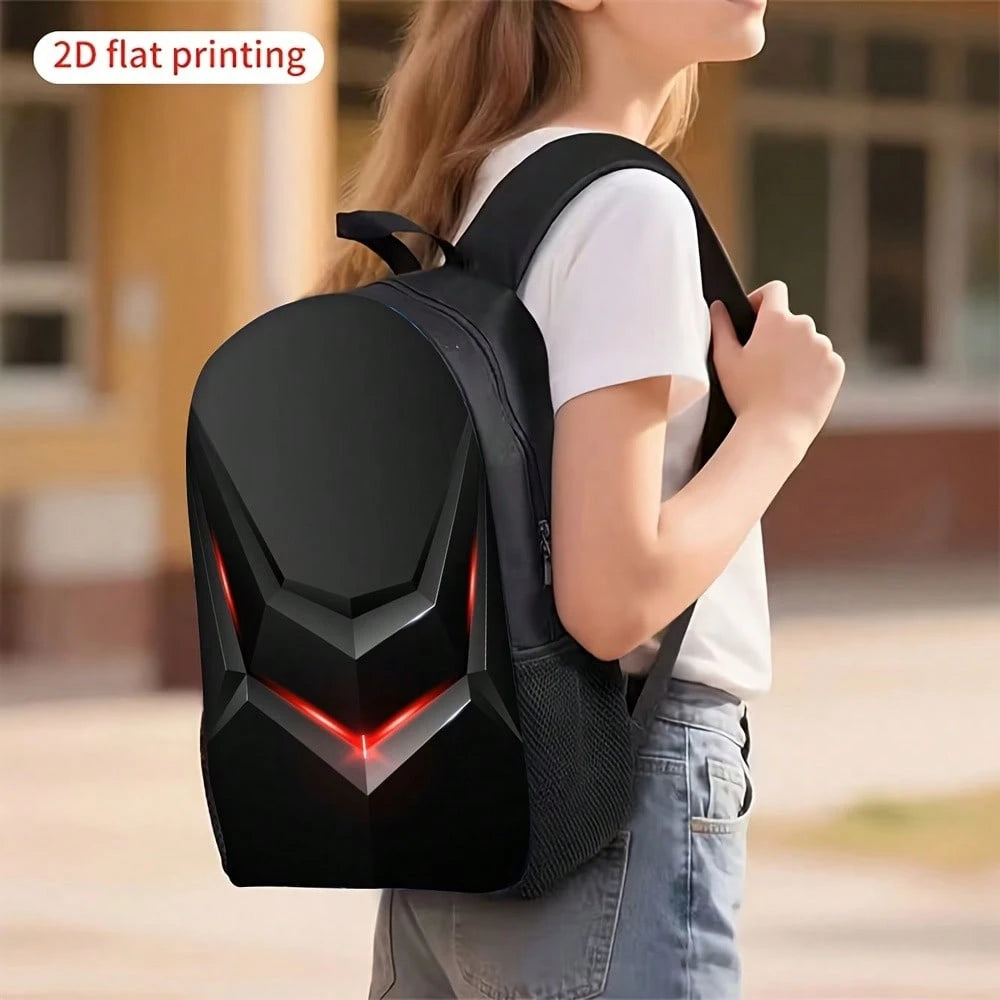3pcs Red Light Mecha Backpack Set, Large Capacity Bookbag With Crossbody Bag & Pencil Case, Cool Robot Style School Travel Bag