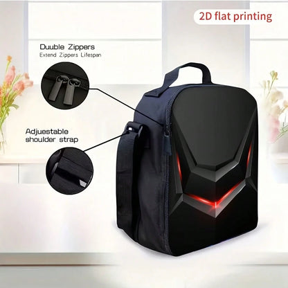 3pcs Red Light Mecha Backpack Set, Large Capacity Bookbag With Crossbody Bag & Pencil Case, Cool Robot Style School Travel Bag