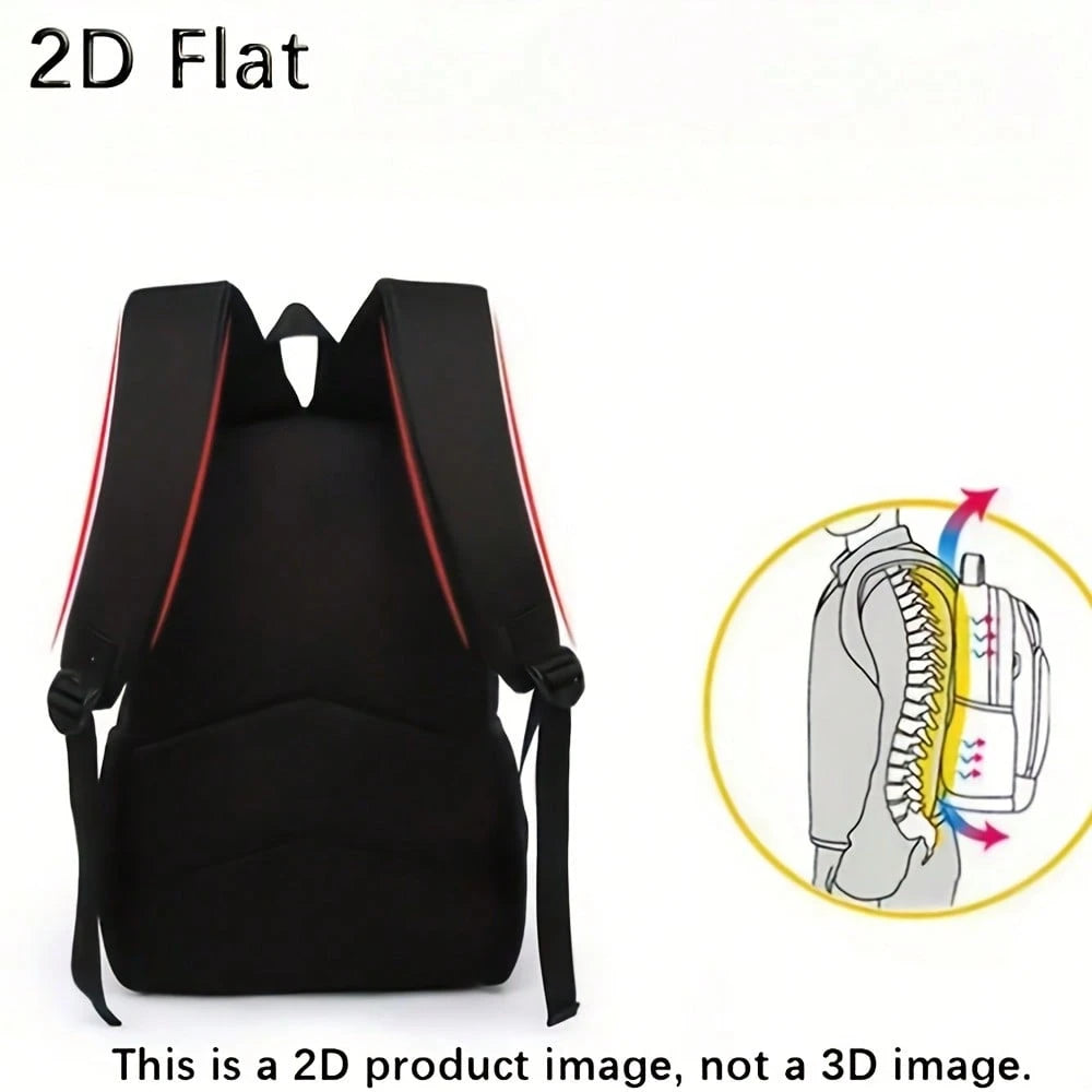 3pcs Red Light Mecha Backpack Set, Large Capacity Bookbag With Crossbody Bag & Pencil Case, Cool Robot Style School Travel Bag
