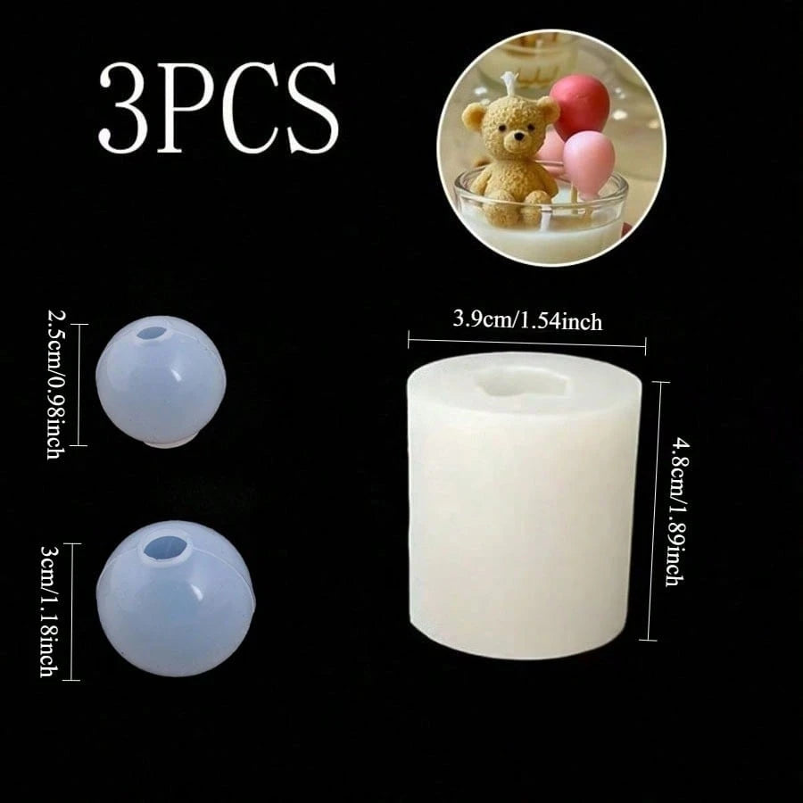 3pcs Resin Silicone Round Balloon And 3D Bear Silicone Mold Set, Candle Balloon And Bear Decorative Mold, Candle Add-On Mold, Decorative Craft Making Additive, For Concrete Making