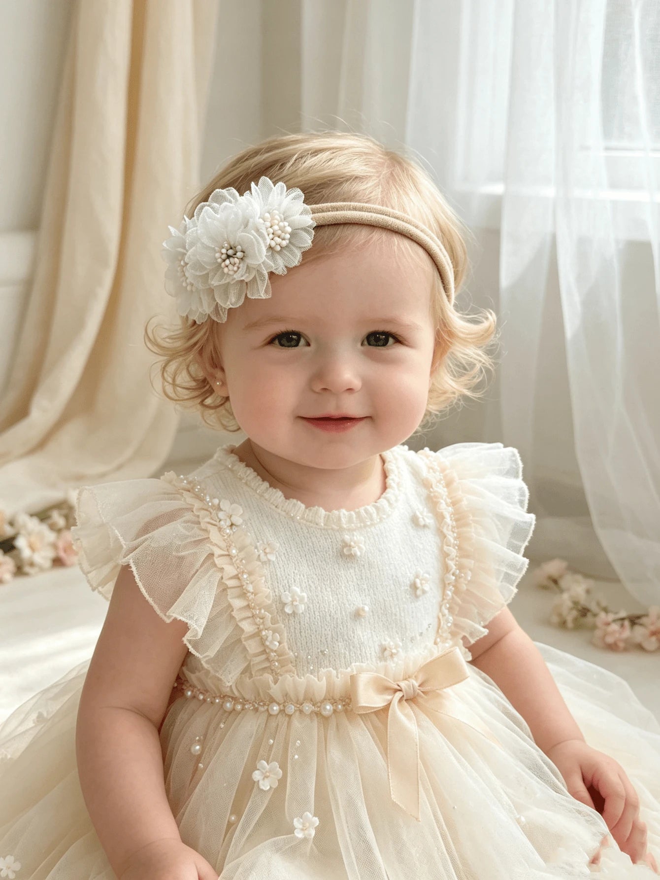 3pcs/Set Cute Baby Girl Rose Flower Shaped Soft Comfortable Elastic Nylon Thin Headbands (Without Paper Card)