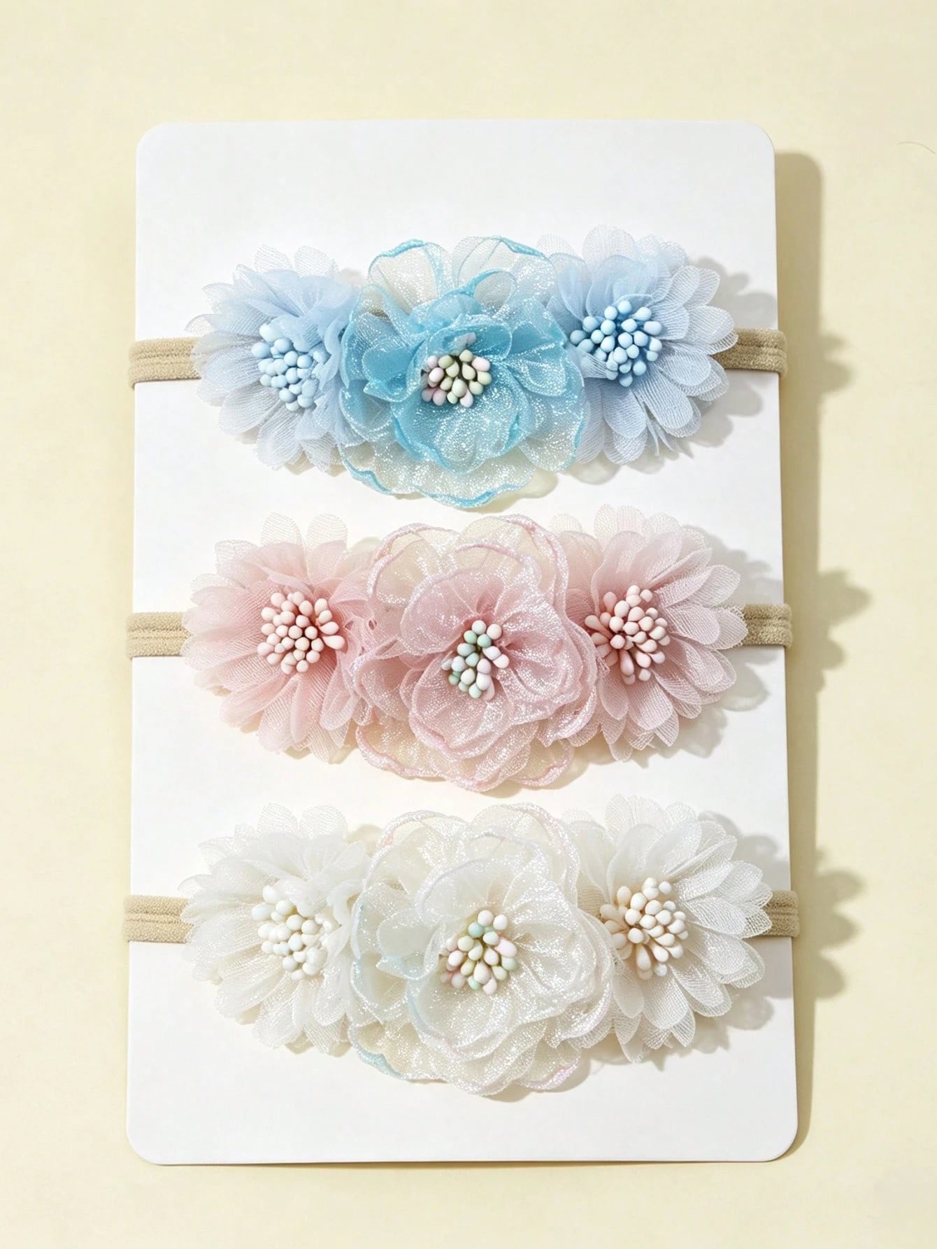3pcs/Set Cute Baby Girl Rose Flower Shaped Soft Comfortable Elastic Nylon Thin Headbands (Without Paper Card)