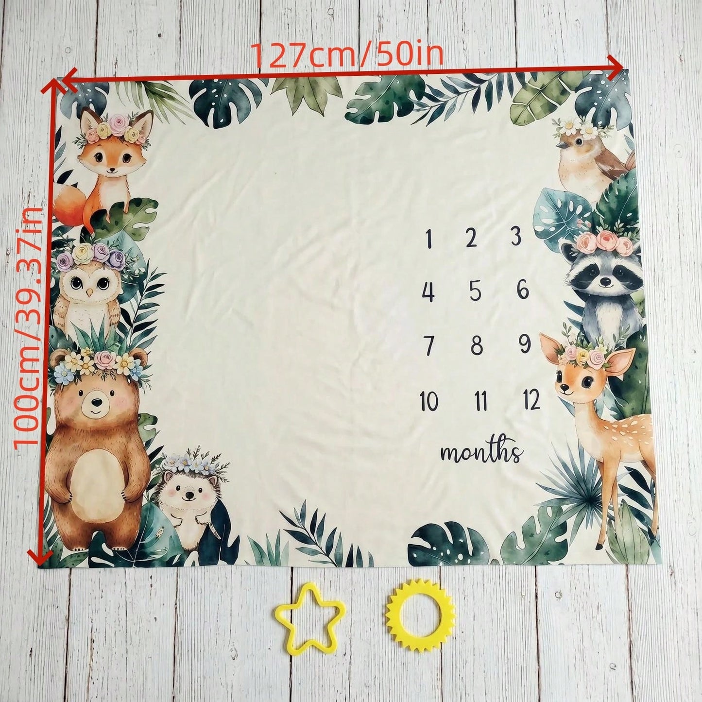 3pcs Set White & Champagne Baby Milestone Blanket, Animal & Plant Theme Monthly Milestone Blanket, Photography Prop Blanket, Baby Sports Theme Nursery Blanket, Baby Age Blanket, Baby Calendar Blanket