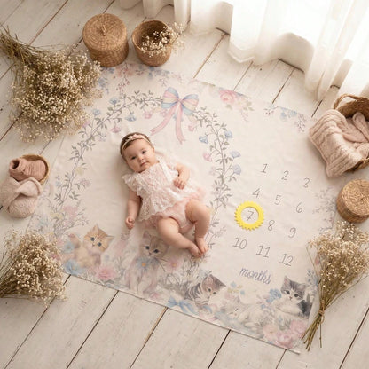 3pcs Set White & Champagne Baby Milestone Blanket, Animal & Plant Theme Monthly Milestone Blanket, Photography Prop Blanket, Baby Sports Theme Nursery Blanket, Baby Age Blanket, Baby Calendar Blanket