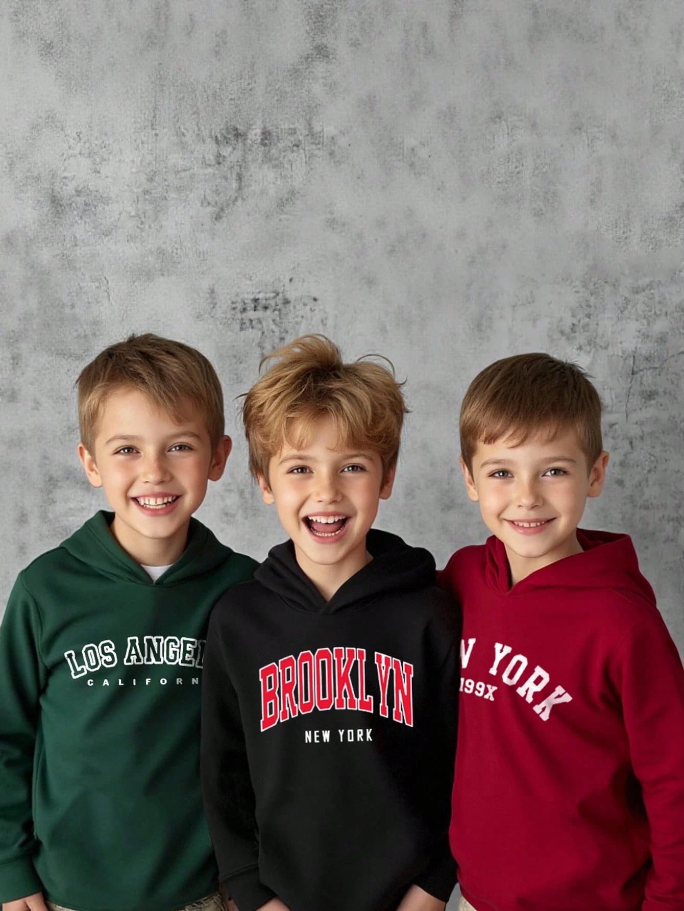 3pcs/Set Young Boy Hooded Sweatshirts,Casual Sports Streetwear For Autumn,80s,School,Back-To-School,Los Angeles,New York City Black,Red,Olive Green