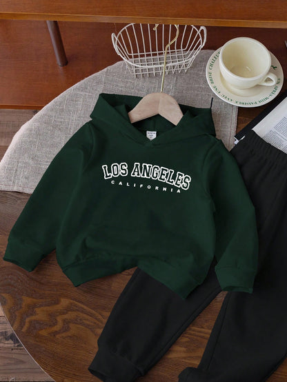 3pcs/Set Young Boy Hooded Sweatshirts,Casual Sports Streetwear For Autumn,80s,School,Back-To-School,Los Angeles,New York City Black,Red,Olive Green