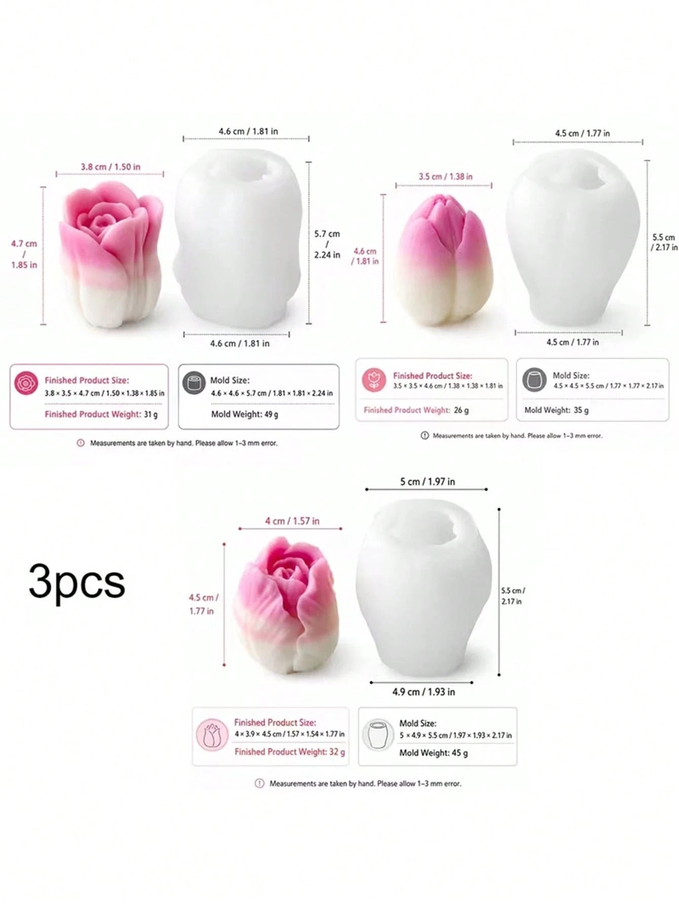 3pcs Tulip-Shaped Candle Molds, Suitable For Heat-Resistant Silicone Flower Molds, Featuring Realistic Tulip Petals, For Candle Making, Craft Wax Molds, Weddings, And Holiday Decorations