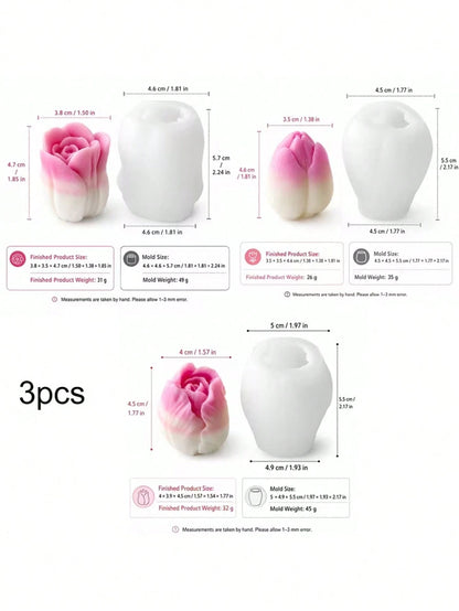 3pcs Tulip-Shaped Candle Molds, Suitable For Heat-Resistant Silicone Flower Molds, Featuring Realistic Tulip Petals, For Candle Making, Craft Wax Molds, Weddings, And Holiday Decorations