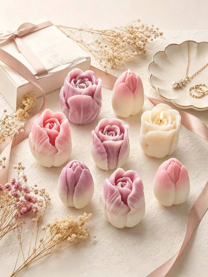 3pcs Tulip-Shaped Candle Molds, Suitable For Heat-Resistant Silicone Flower Molds, Featuring Realistic Tulip Petals, For Candle Making, Craft Wax Molds, Weddings, And Holiday Decorations
