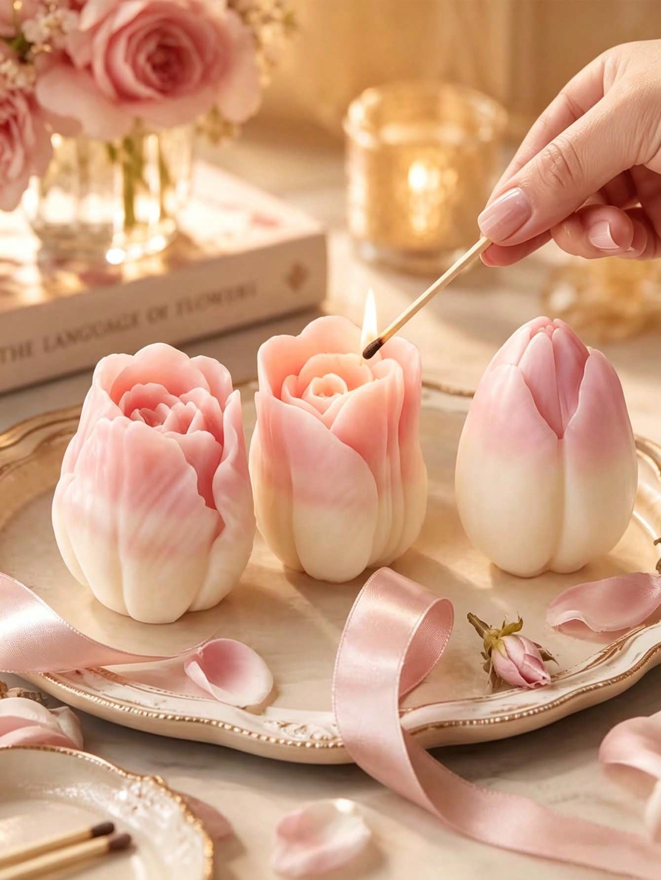 3pcs Tulip-Shaped Candle Molds, Suitable For Heat-Resistant Silicone Flower Molds, Featuring Realistic Tulip Petals, For Candle Making, Craft Wax Molds, Weddings, And Holiday Decorations