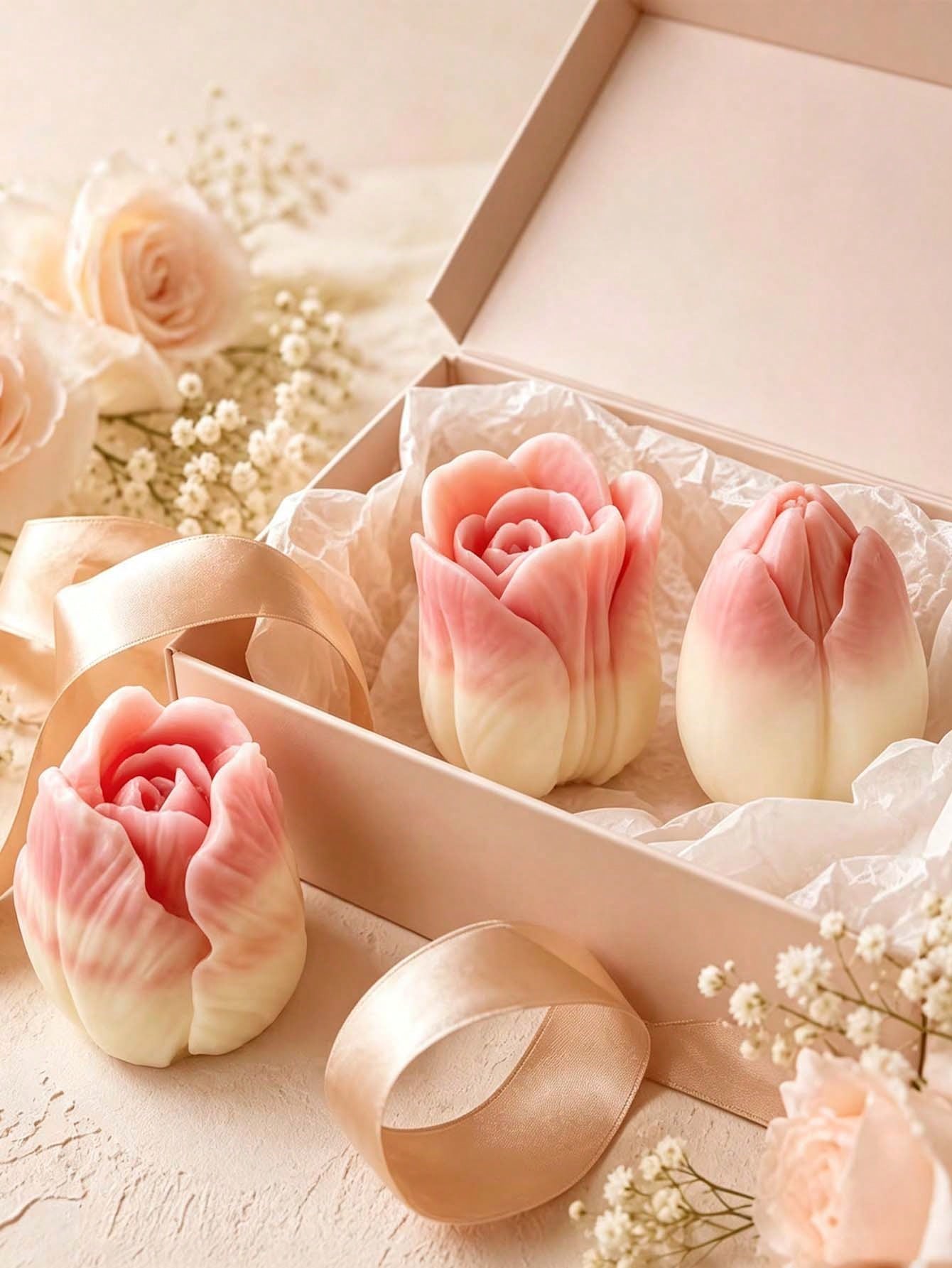 3pcs Tulip-Shaped Candle Molds, Suitable For Heat-Resistant Silicone Flower Molds, Featuring Realistic Tulip Petals, For Candle Making, Craft Wax Molds, Weddings, And Holiday Decorations