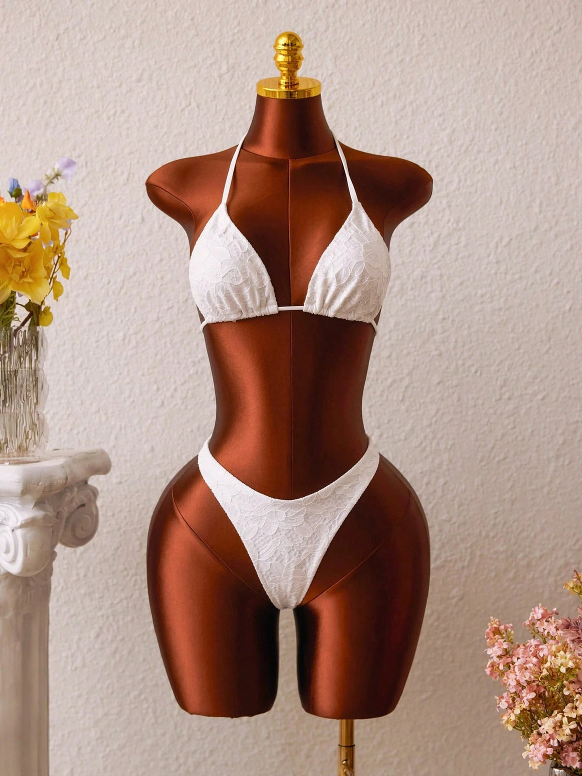3pcs Women Fashion Bikini Set, Stylish Blue Crochet Lace Swimwear Mini Skirt Sarong Coverups Wedding Vacation Casual Elegant Outfit Beach White Summer