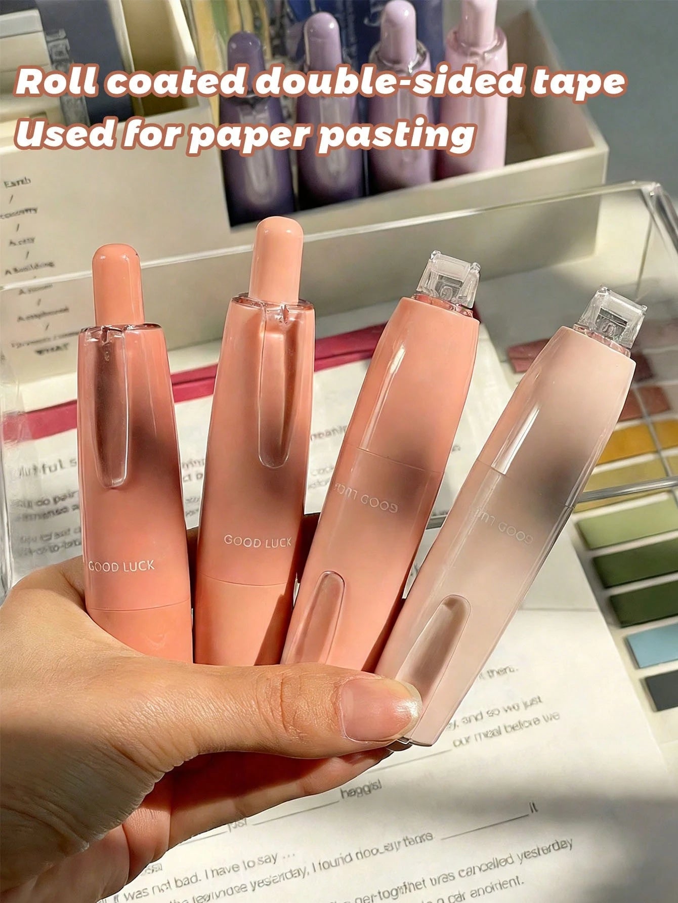 4-1 Roll Permanent Double-Sided Coated Tape, Adhesive Tape Dispenser For Scrapbooking, Crafts, Arts, Photos, Smooth And Clean, Back To School Essential