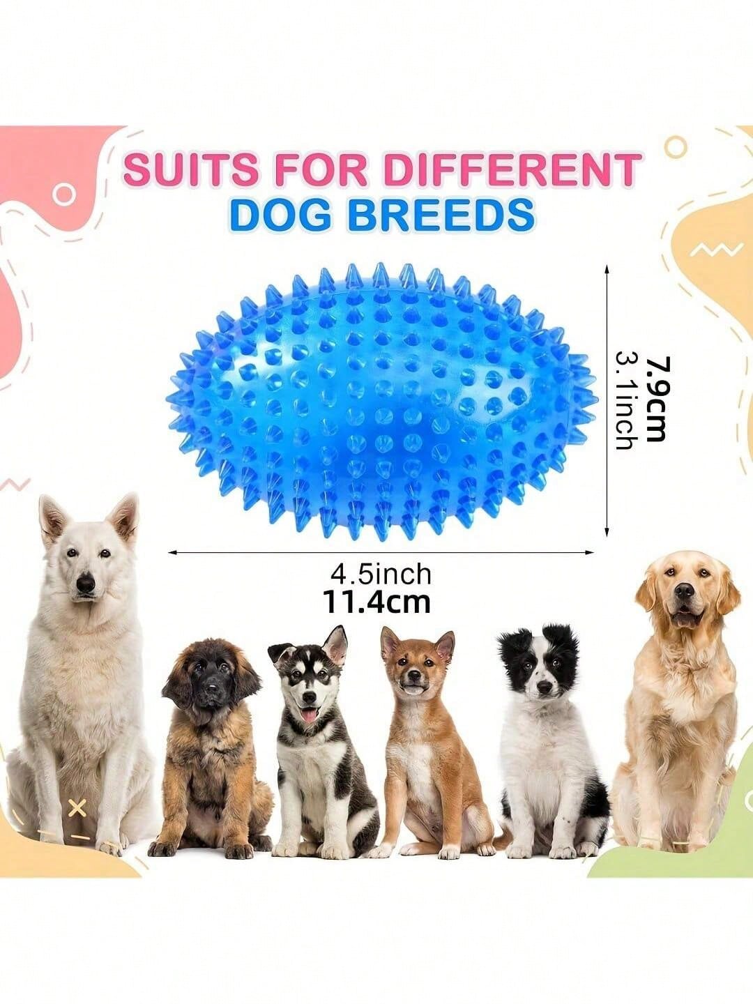 4.5 Inch Spiky Squeaky Ball Dog Toy For Medium And Large Dogs, Puppy Chew Toy For Strong Chewers, Fetch Training Toy, Large Spiky Chew Ball With Squeaker