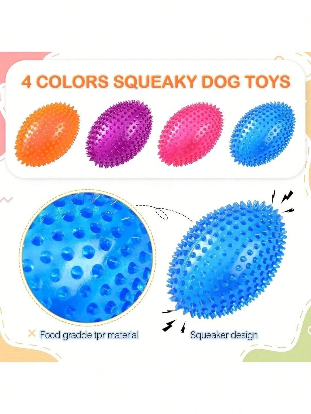 4.5 Inch Spiky Squeaky Ball Dog Toy For Medium And Large Dogs, Puppy Chew Toy For Strong Chewers, Fetch Training Toy, Large Spiky Chew Ball With Squeaker