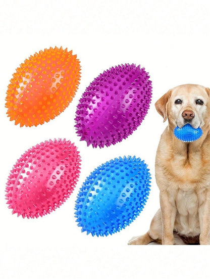 4.5 Inch Spiky Squeaky Ball Dog Toy For Medium And Large Dogs, Puppy Chew Toy For Strong Chewers, Fetch Training Toy, Large Spiky Chew Ball With Squeaker