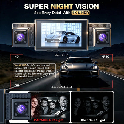 4 Channel Dash Cam Front And Rear 4K 360°View Dash Camera For Cars With GPS, G-Sensor, 5G WiFi, Loop Recording, App Control, 8 Lamps IR Night Vision, 24/7 Parking Mode, 64G Card