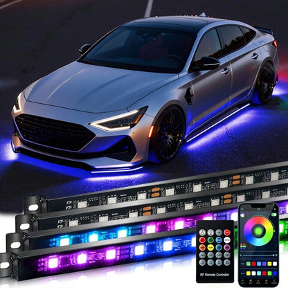 4 In 1 Car Underbody Light LED Light, Car Underbody Light Kit APP And Remote Control RGB Multicolor Music Synchronized Underbody Lighting Neon Strip Light, Suitable For Cars Trucks SUVs And More, Auto
