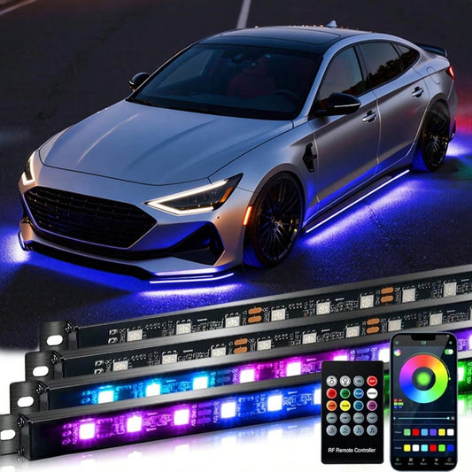 4 In 1 Car Underbody Light LED Light, Car Underbody Light Kit APP And Remote Control RGB Multicolor Music Synchronized Underbody Lighting Neon Strip Light, Suitable For Cars Trucks SUVs And More, Auto