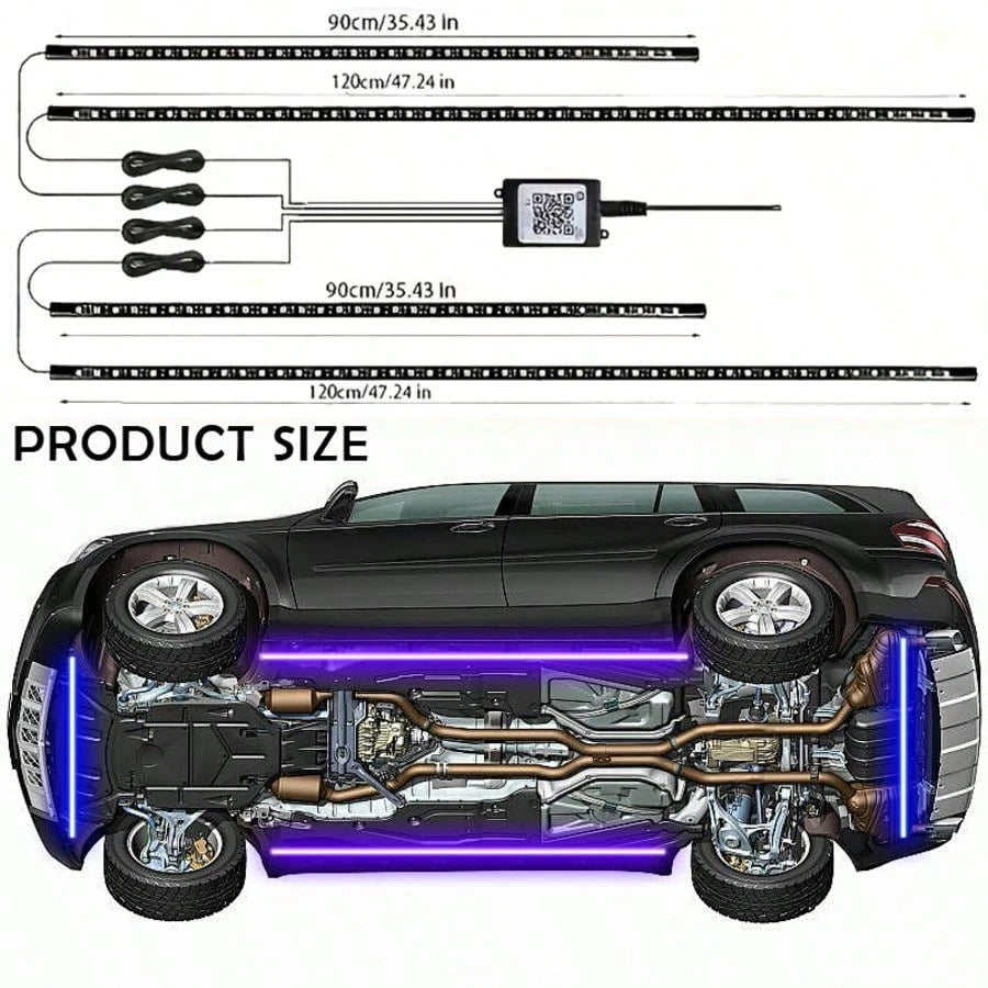 4 In 1 Car Underbody Light LED Light, Car Underbody Light Kit APP And Remote Control RGB Multicolor Music Synchronized Underbody Lighting Neon Strip Light, Suitable For Cars Trucks SUVs And More, Auto