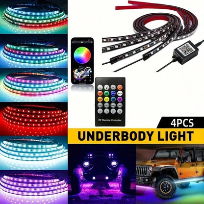 4 In 1 Car Underbody Light LED Light, Car Underbody Light Kit APP And Remote Control RGB Multicolor Music Synchronized Underbody Lighting Neon Strip Light, Suitable For Cars Trucks SUVs And More, Auto