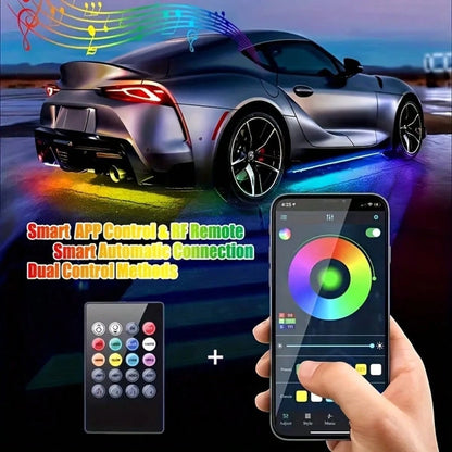4 In 1 Car Underbody Light LED Light, Car Underbody Light Kit APP And Remote Control RGB Multicolor Music Synchronized Underbody Lighting Neon Strip Light, Suitable For Cars Trucks SUVs And More, Auto