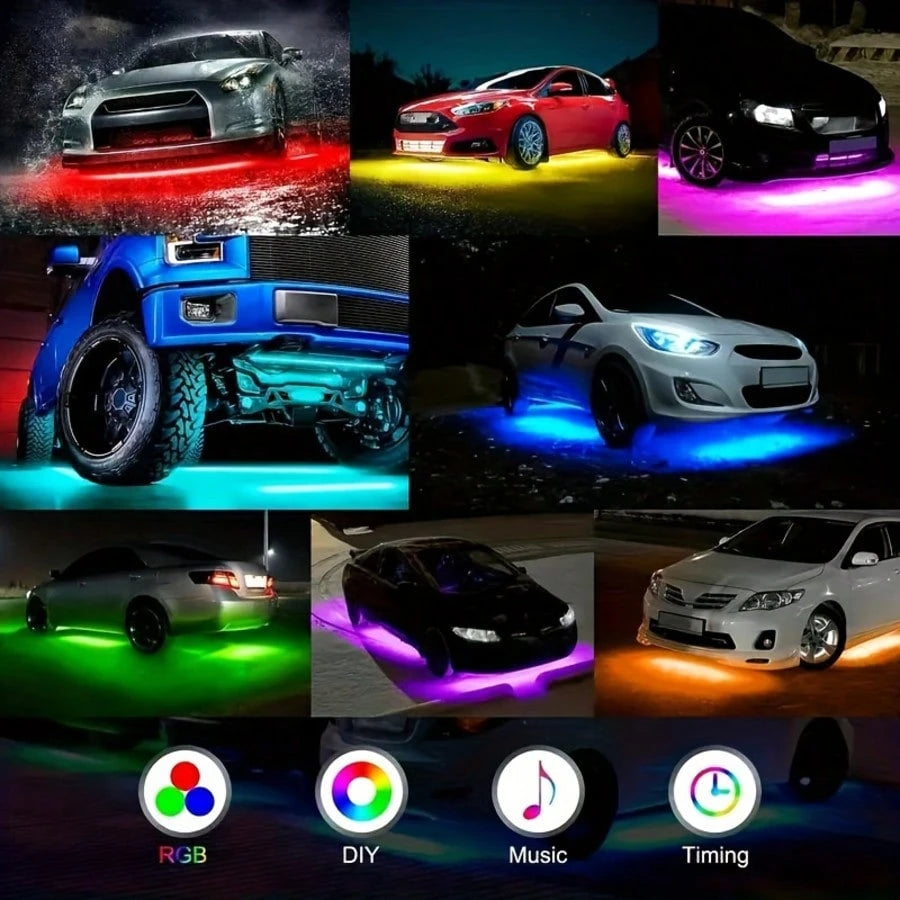 4 In 1 Car Underbody Light LED Light, Car Underbody Light Kit APP And Remote Control RGB Multicolor Music Synchronized Underbody Lighting Neon Strip Light, Suitable For Cars Trucks SUVs And More, Auto