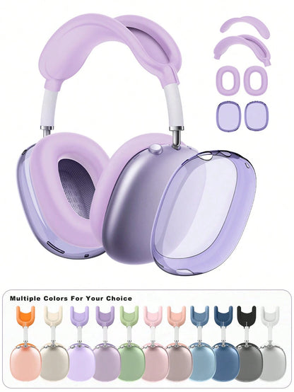 4-In-1 Silicone Protective Case For Max, Transparent Soft TPU Earcup Cover/Earpads Cover/Headband Cover, Compatible With Max (2024/2020), Transparent Accessories, Compatible With Apple Max (USB-C)