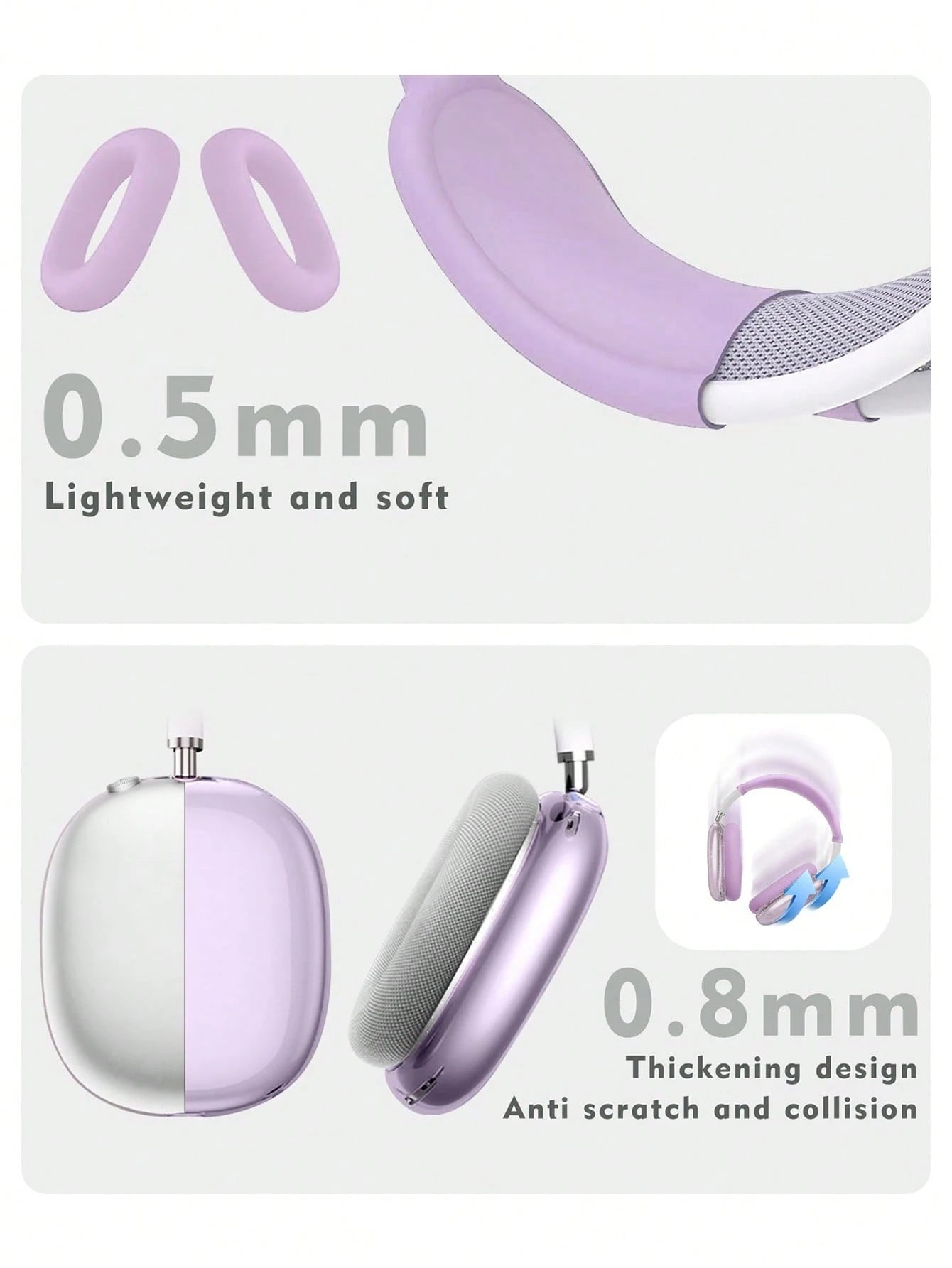 4-In-1 Silicone Protective Case For Max, Transparent Soft TPU Earcup Cover/Earpads Cover/Headband Cover, Compatible With Max (2024/2020), Transparent Accessories, Compatible With Apple Max (USB-C)