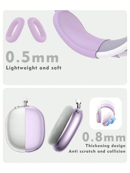 4-In-1 Silicone Protective Case For Max, Transparent Soft TPU Earcup Cover/Earpads Cover/Headband Cover, Compatible With Max (2024/2020), Transparent Accessories, Compatible With Apple Max (USB-C)
