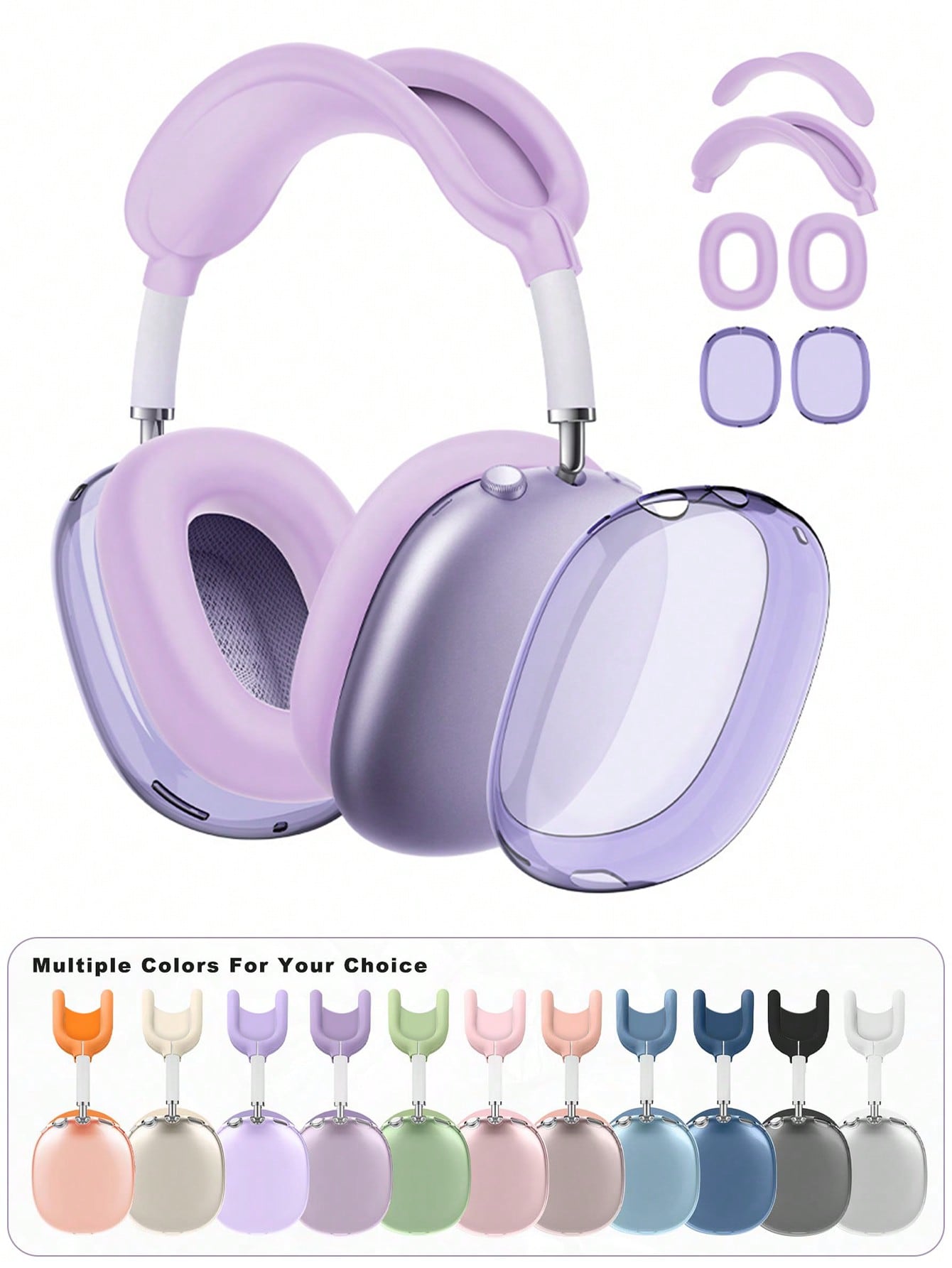 4-In-1 Silicone Protective Case For Max, Transparent Soft TPU Earcup Cover/Earpads Cover/Headband Cover, Compatible With Max (2024/2020), Transparent Accessories, Compatible With Apple Max (USB-C)