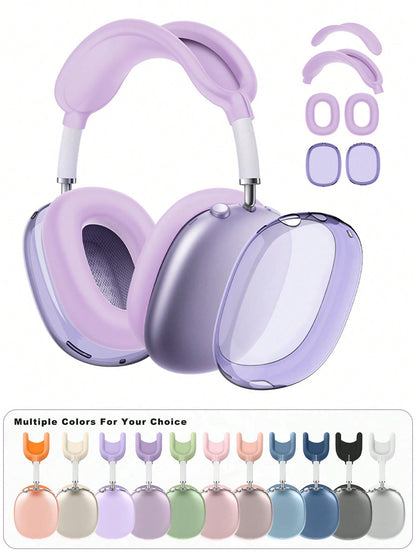 4-In-1 Silicone Protective Case For Max, Transparent Soft TPU Earcup Cover/Earpads Cover/Headband Cover, Compatible With Max (2024/2020), Transparent Accessories, Compatible With Apple Max (USB-C)