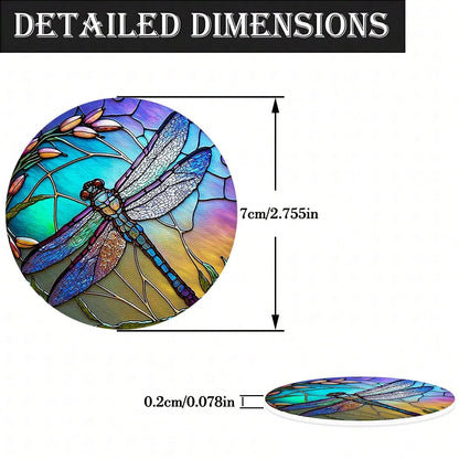 4 Pieces Of Dragonfly Car Coasters, 2.75-Inch Round PU Leather Decorative Car Coasters, Home And Car Water Cup Coasters- Beverage Mats, Men's And Women's Car Interior Accessories- Wheat Ear And Drag