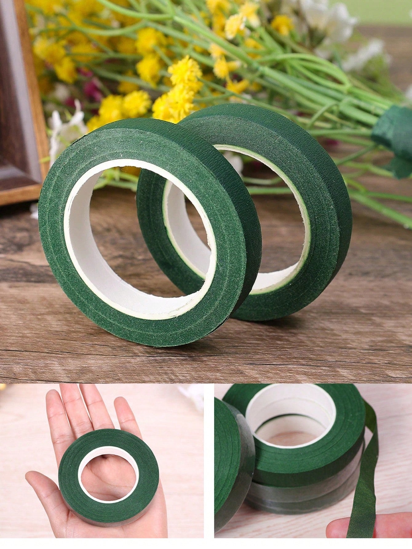 40m 2 Rolls Garden Tape, Green Floral Tape For Valentine's Day Bouquet, Flower Stem Paper Tape, Stamen Wrapping, DIY Handmade Material For Flower Shop, Wedding Supplies, Packaging, Mother's Day, Easte