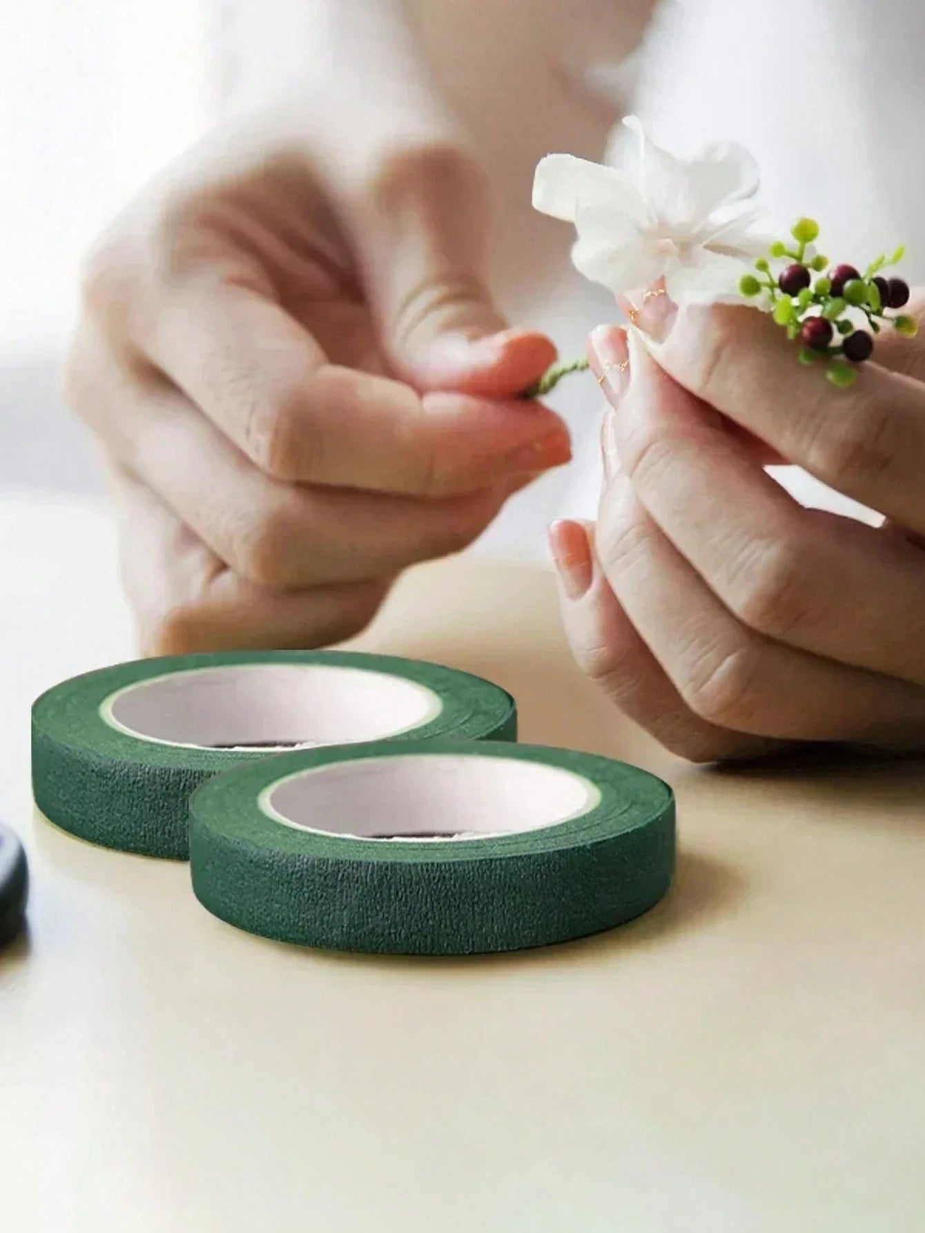 40m 2 Rolls Garden Tape, Green Floral Tape For Valentine's Day Bouquet, Flower Stem Paper Tape, Stamen Wrapping, DIY Handmade Material For Flower Shop, Wedding Supplies, Packaging, Mother's Day, Easte