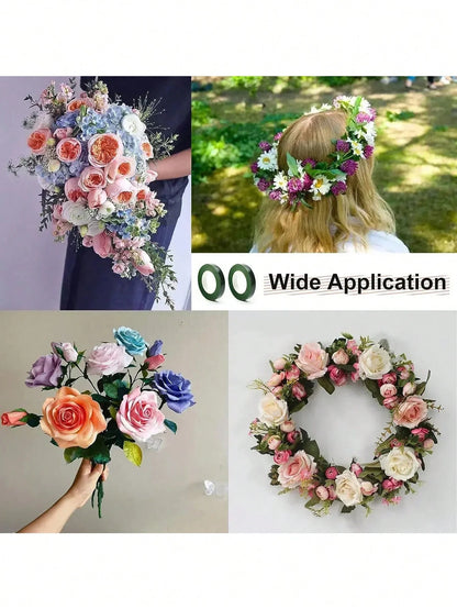 40m 2 Rolls Garden Tape, Green Floral Tape For Valentine's Day Bouquet, Flower Stem Paper Tape, Stamen Wrapping, DIY Handmade Material For Flower Shop, Wedding Supplies, Packaging, Mother's Day, Easte