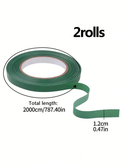40m 2 Rolls Garden Tape, Green Floral Tape For Valentine's Day Bouquet, Flower Stem Paper Tape, Stamen Wrapping, DIY Handmade Material For Flower Shop, Wedding Supplies, Packaging, Mother's Day, Easte