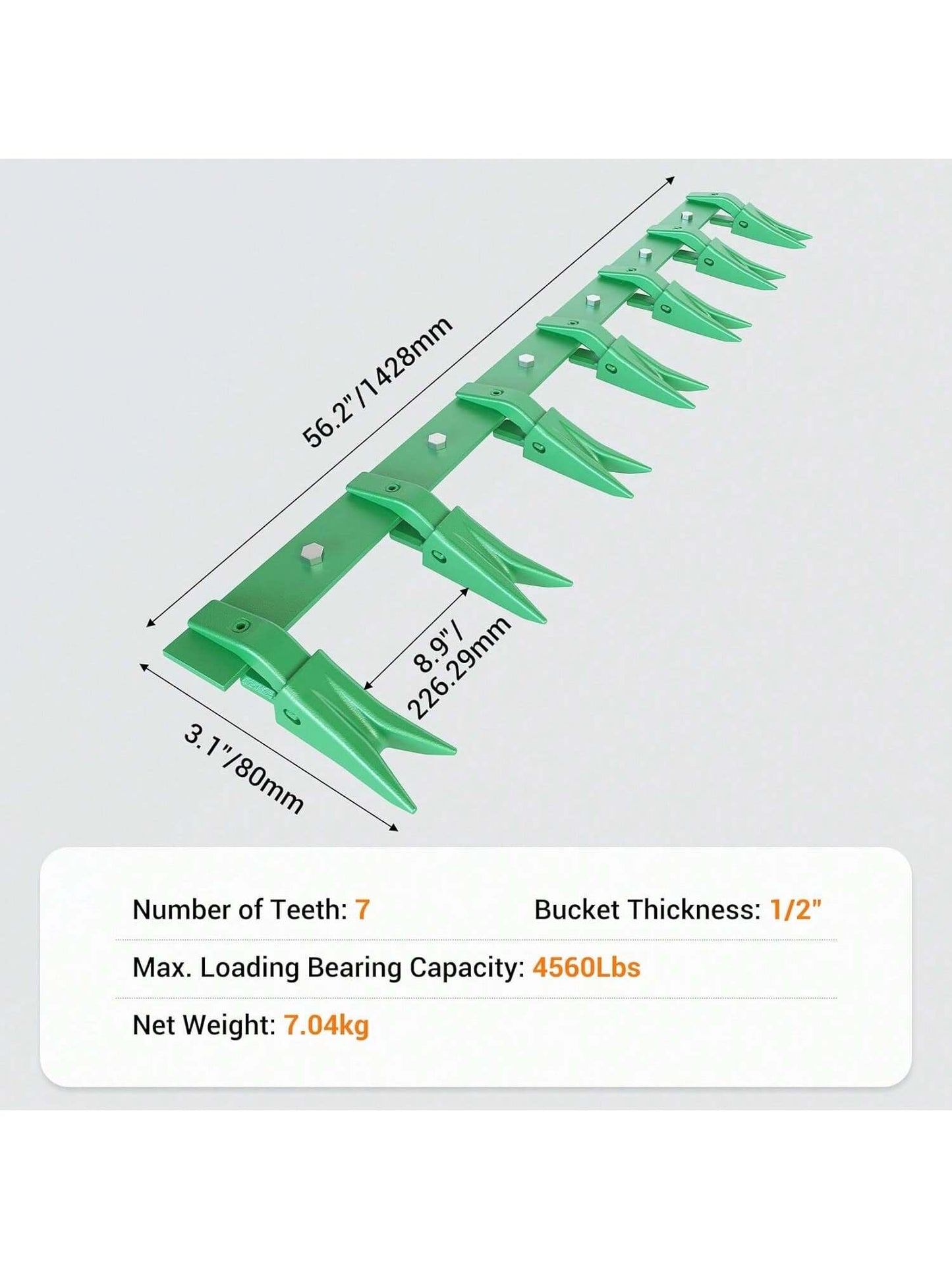 46/49/53/57"Home Tool Bucket Tooth Bar,Heavy Duty Tractor Bucket Teeth Bar For Sub-Compact Tractor Loader, 4560 Lbs Load-Bearing, Fits Bucket Cutting Edges Sized 1/2" Or Less With No Drilling Required