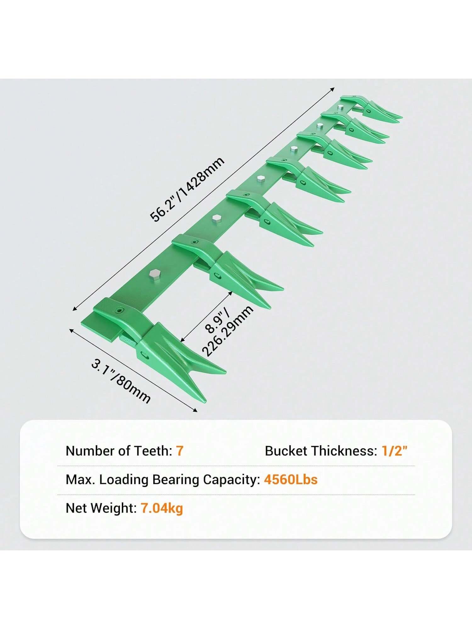 46/49/53/57"Home Tool Bucket Tooth Bar,Heavy Duty Tractor Bucket Teeth Bar For Sub-Compact Tractor Loader, 4560 Lbs Load-Bearing, Fits Bucket Cutting Edges Sized 1/2" Or Less With No Drilling Required