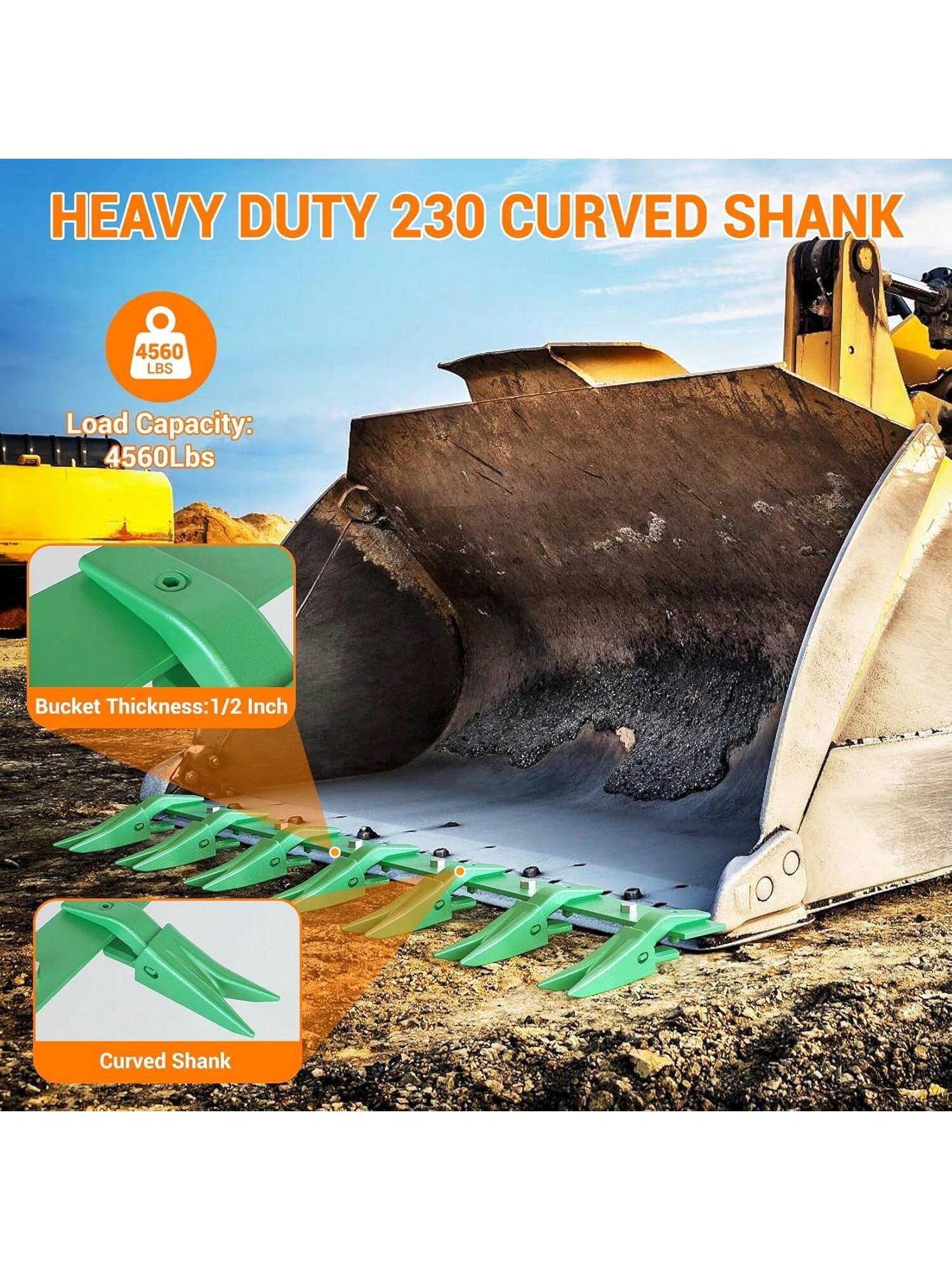 46/49/53/57"Home Tool Bucket Tooth Bar,Heavy Duty Tractor Bucket Teeth Bar For Sub-Compact Tractor Loader, 4560 Lbs Load-Bearing, Fits Bucket Cutting Edges Sized 1/2" Or Less With No Drilling Required
