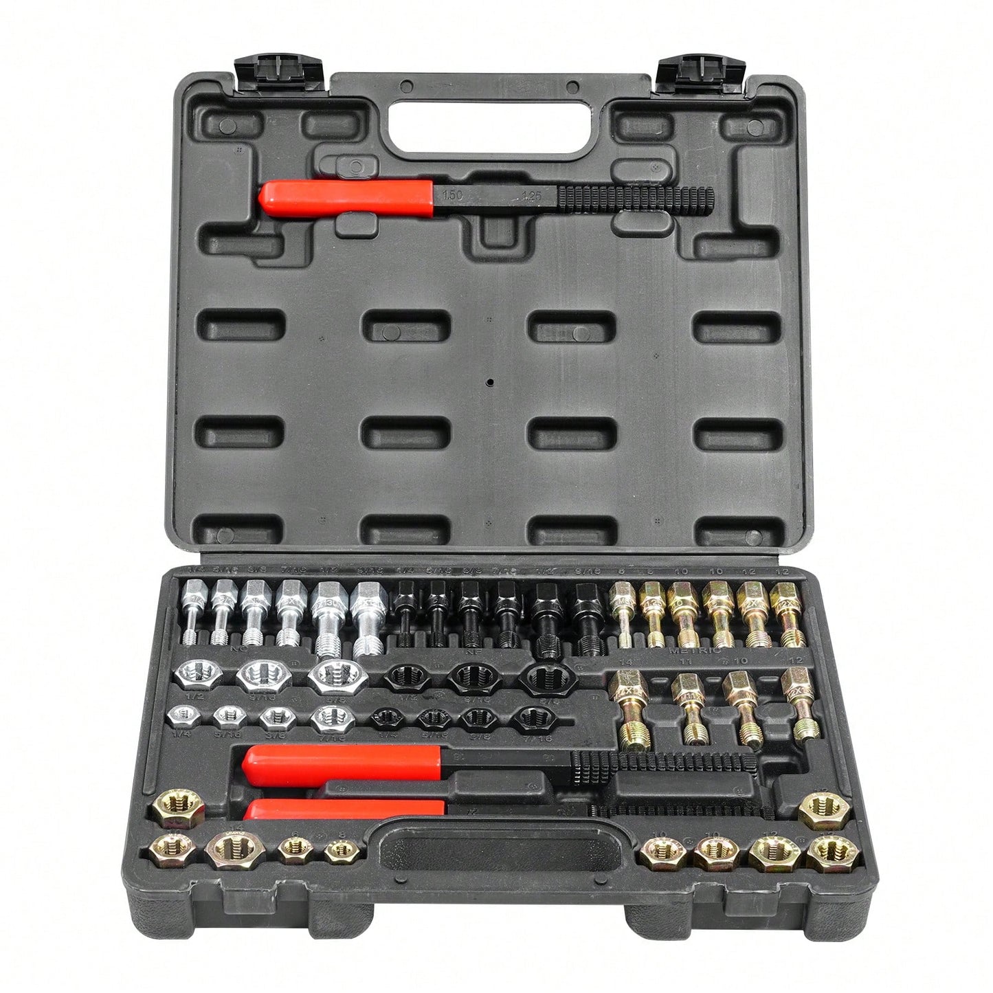 49-Piece Thread Chaser Set, UNC UNF And Metric Thread Restorer Tool, Rethreading Tool Kit With 22 Taps 24 Dies 3 Thread Files Storage Case, Heat Treated Steel, For Mechanics DIY Enthusiasts