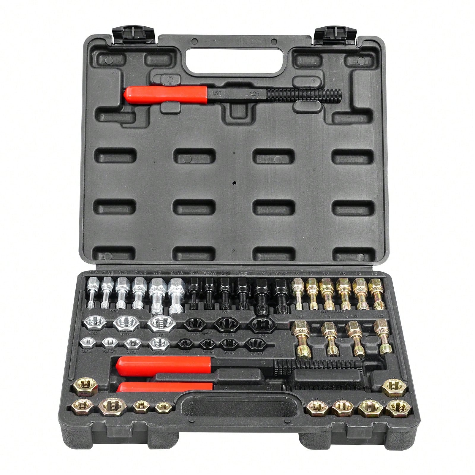 49-Piece Thread Chaser Set, UNC UNF And Metric Thread Restorer Tool, Rethreading Tool Kit With 22 Taps 24 Dies 3 Thread Files Storage Case, Heat Treated Steel, For Mechanics DIY Enthusiasts