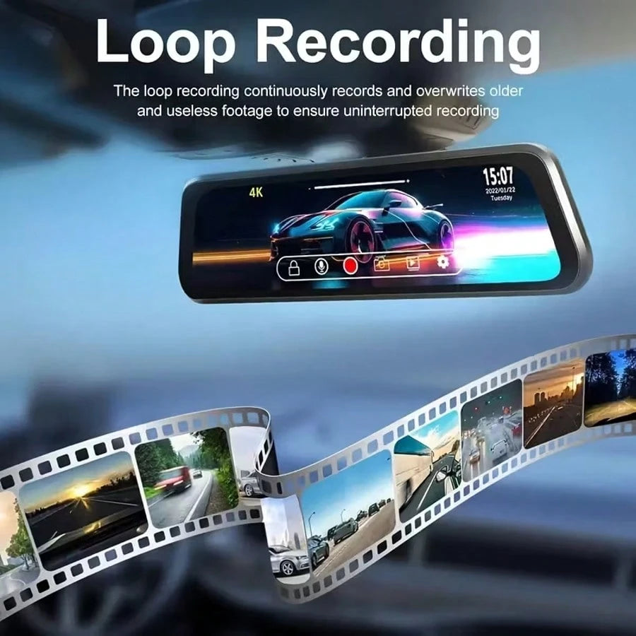 4K Mirror Dash Cam Front And Rear, 9.66" 2.5D Curved Touch Screen, Auto Dimming Anti-Glare, Super Night Vision, 170° Wide Angle, Backup Camera, 32GB Card Included
