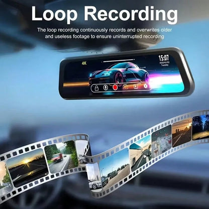 4K Mirror Dash Cam Front And Rear, 9.66" 2.5D Curved Touch Screen, Auto Dimming Anti-Glare, Super Night Vision, 170° Wide Angle, Backup Camera, 32GB Card Included
