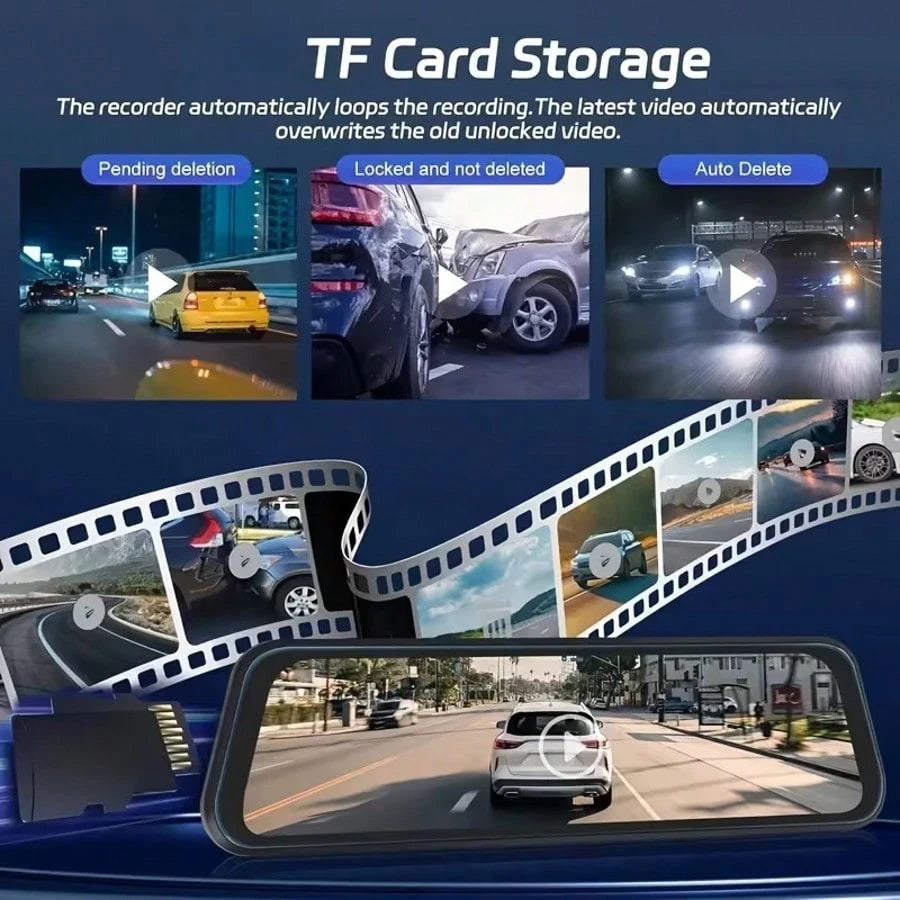 4K Mirror Dash Cam Front And Rear, 9.66" 2.5D Curved Touch Screen, Auto Dimming Anti-Glare, Super Night Vision, 170° Wide Angle, Backup Camera, 32GB Card Included